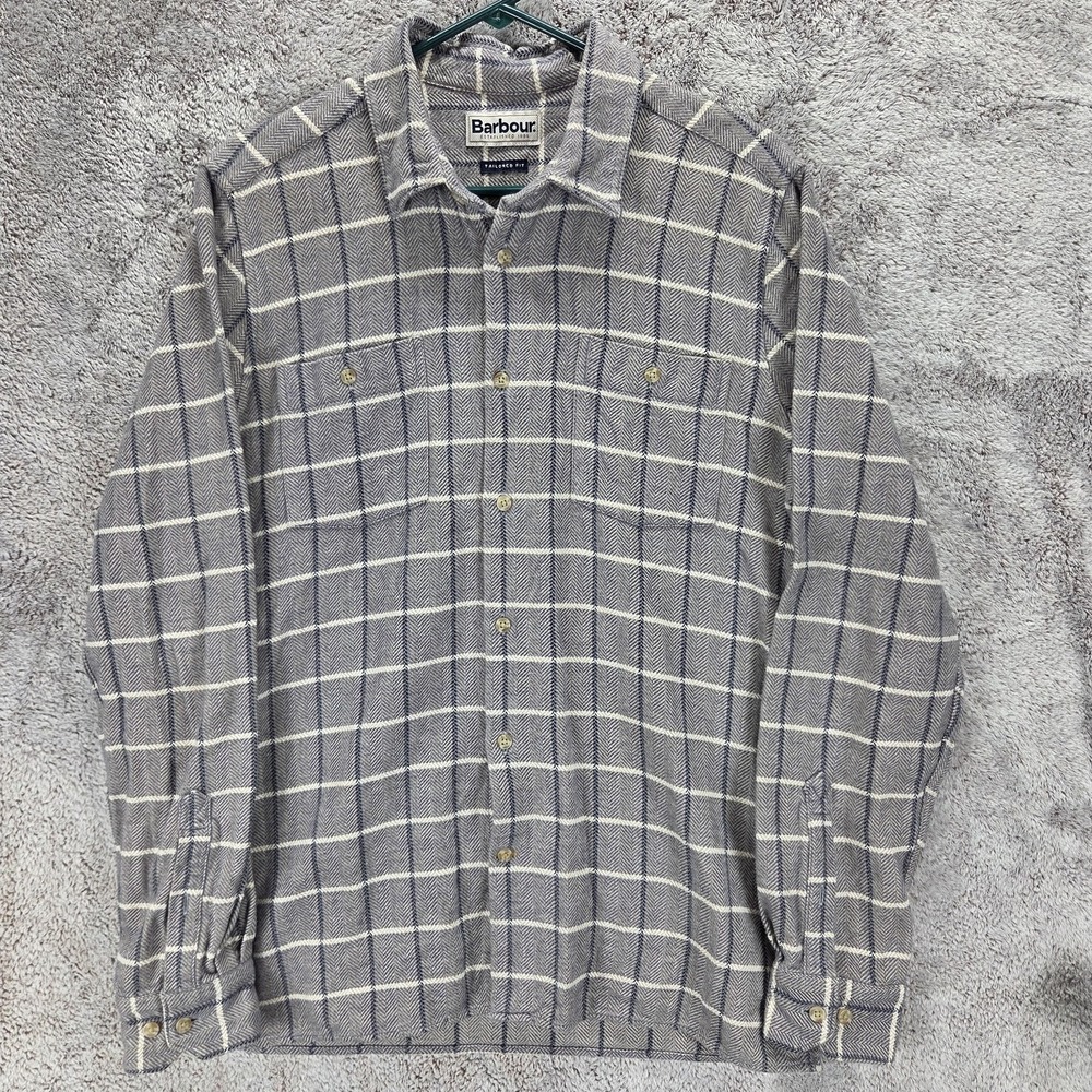 Barbour Shirt Mens Small Gray Plaid Flannel Long Sleeve Organic Cotton